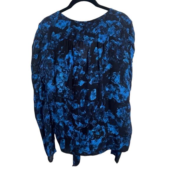 NWT Parker NYC Silk Wrap Blouse M‎ Teal Black Rainstorm Artsy Quiet Luxury - Picture 2 of 7